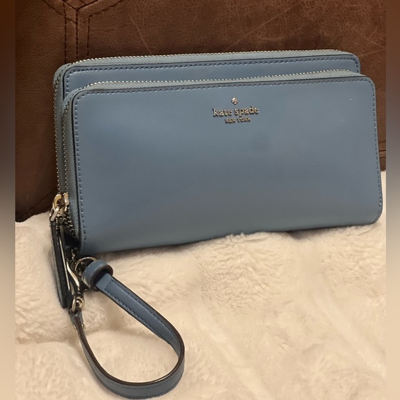 Kate Spade blue Leather Anita Patterson Drive doble zipper Wallet wrislet - Picture 12 of 17
